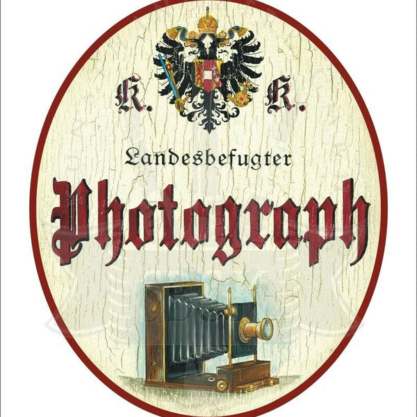 KuK Nostalgie Holzschild - Landesbefugter Photograph - Fotoapparat Fotokamera TH