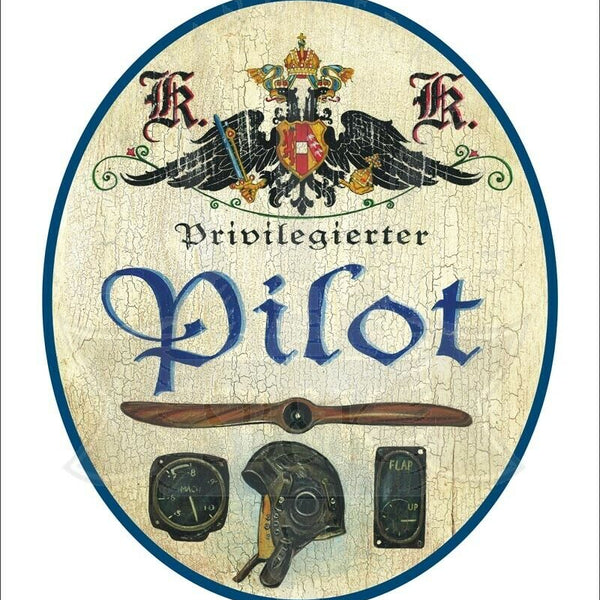 KuK Nostalgie Holzschild - Privilegierter Pilot - Propeller Helm Höhenmesser TH