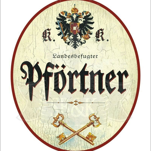 KuK Nostalgie Holzschild - Landesbefugter Pförtner - Schlüssel TH