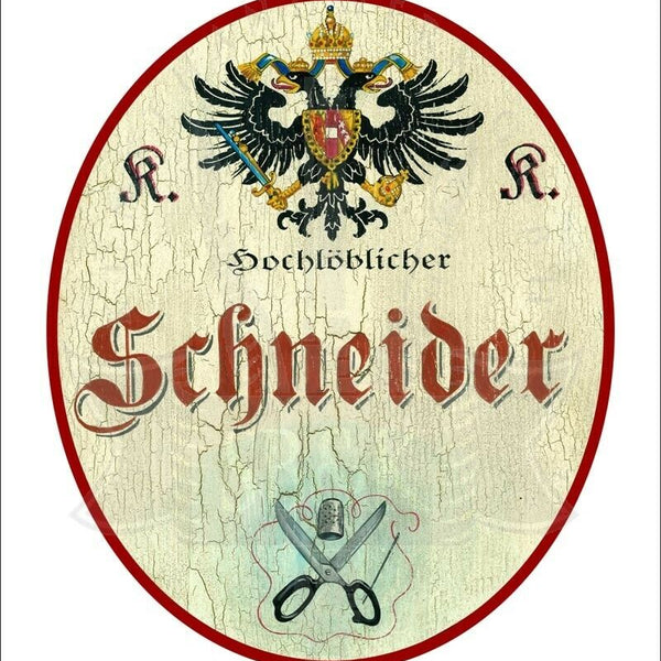 KuK Nostalgie Holzschild - Hochlöblicher Schneider - Schere Fingerhut TH