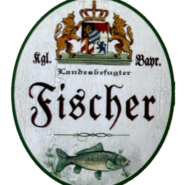 Nostalgie Holzschild Bayern Königlich Bayerischer Landesbefugter Fischer Schild