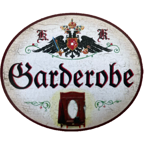KuK Nostalgie Holzschild “Garderobe“ Kleider Schrank Spiegel Kasten Kleidung