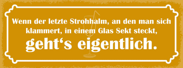Schild Wenn Der Letzte Strohhalm An Dem Man Sich Klammert Glas Sekt Steckt Gehts