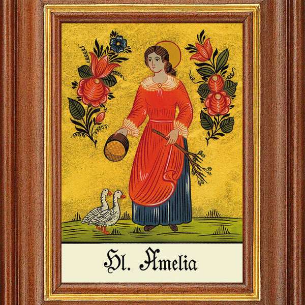 Hinterglasbild - Heilige Amelia - Patronatsbild Taufe Namenspatron 12,7x16 TH