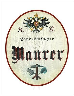 KuK Nostalgie Holzschild - Landesbefugter Maurer - Werkzeuge Hammer Spachtel TH