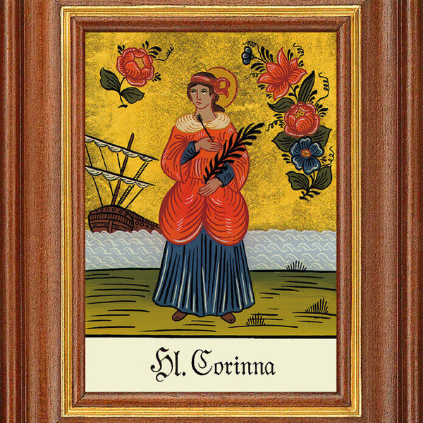 Hinterglasbild - Heilige Corinna - Patronatsbild Taufe Namenspatron 12,7x16