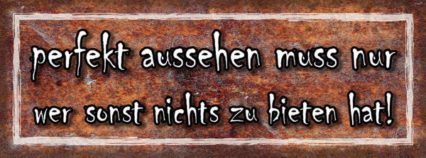 Schild Perfekt Aussehen Nur Wer Sonst Nichts Zu Bieten Hat 27x10 Blech od.Holz