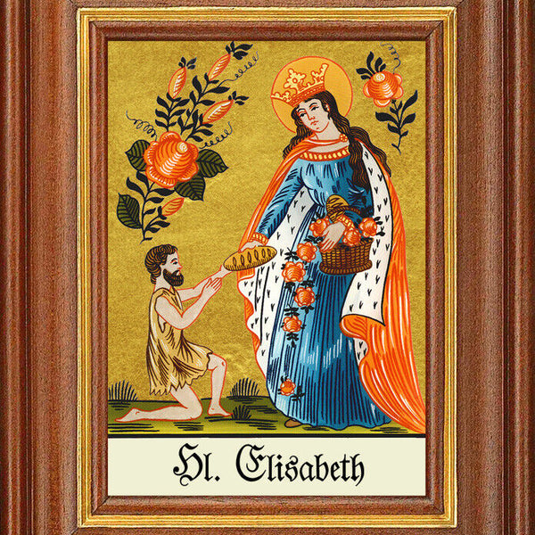 Hinterglasbild - Heilige Elisabeth - Patronatsbild Taufe Namenspatron 12,7x16