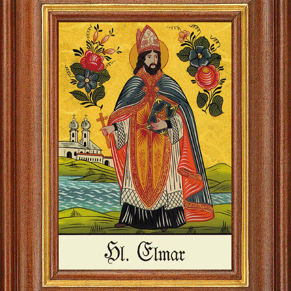 Hinterglasbild - Heiliger Elmar - Patronatsbild Taufe Namenspatron 12,7x16