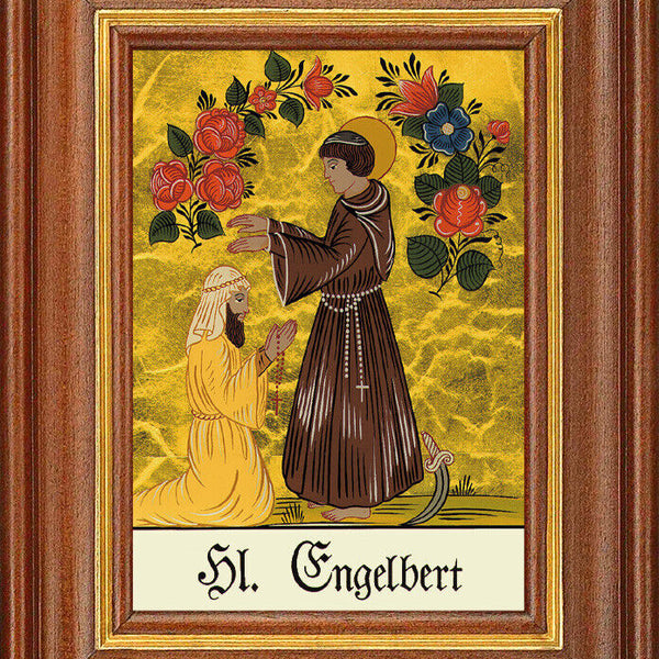 Hinterglasbild - Heiliger Engelbert - Patronatsbild Taufe Namenspatron 12,7x16