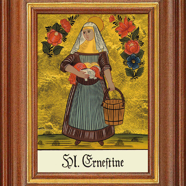 Hinterglasbild - Heilige Ernestine - Patronatsbild Taufe Namenspatron 12,7x16