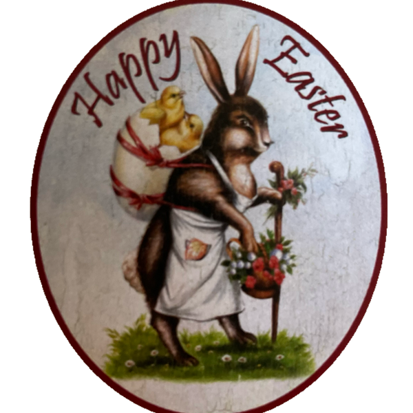 Nostalgie Holzschild Happy Easter Frohe Ostern Osterhase Ostereier Küken Schild