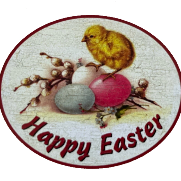 Nostalgie Holzschild Happy Easter Frohe Ostern Ostereier Küken Schild
