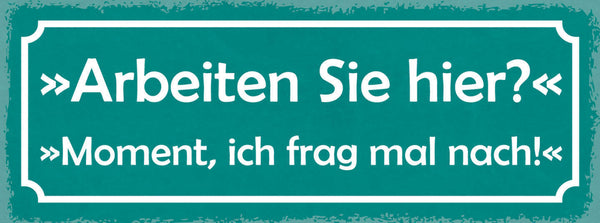 Schild Arbeiten Sie Hier? Moment Ich Frag Mal Nach Arbeit 27x10 Blech od.Holz