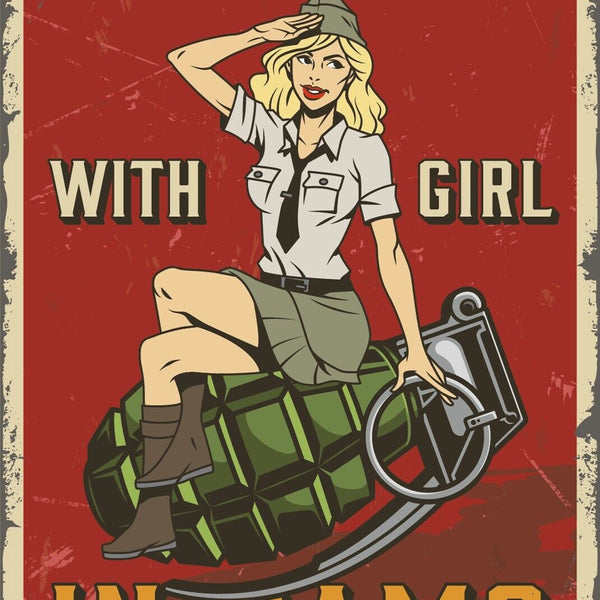Nostalgie Schild Dont Mess Girl Camo Granate 12x18 / 20x30 / 30x40 Blech od.Holz