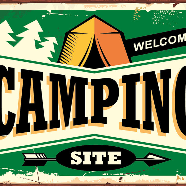 Nostalgie Schild Camping Site Campen Zelt 12x18 / 20x30 / 30x40 Blech od. Holz