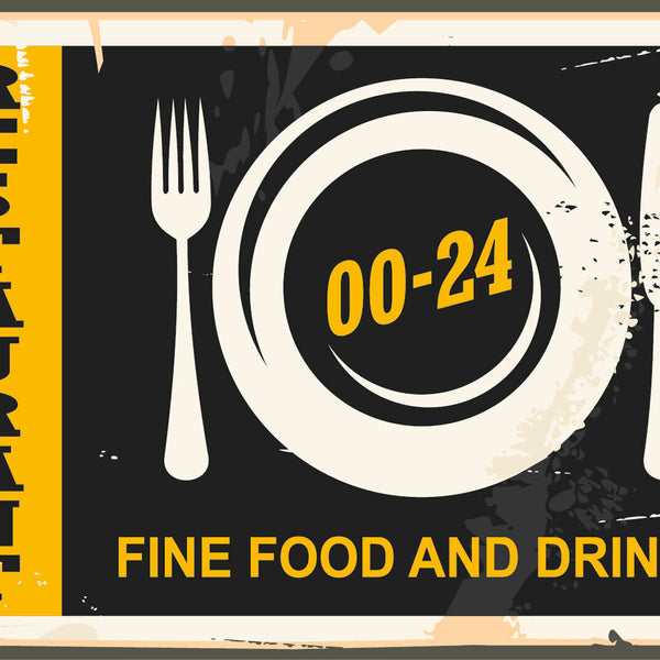 Nostalgie Schild Restaurant Fine Food Drinks 12x18 / 20x30 / 30x40 Blech od.Holz