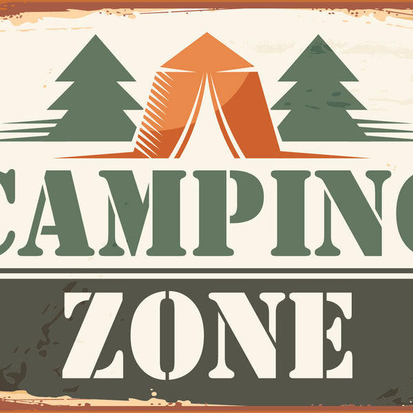 Nostalgie Schild Camping Zone Campen Zelt 12x18 / 20x30 / 30x40 Blech od. Holz