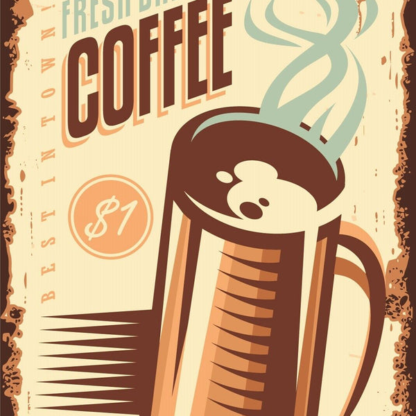 Nostalgie Schild Fresh Brewed Coffee Kaffee 12x18 / 20x30 / 30x40 Blech od. Holz
