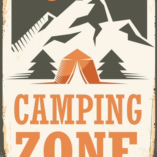 Nostalgie Schild Camping Zone Campen Zelt 12x18 / 20x30 / 30x40 Blech od. Holz
