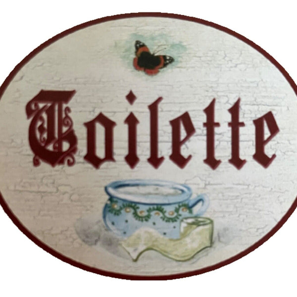 Nostalgie Holzschild Toilette Nachttopf Klopapier Schmetterling WC Klo Schild