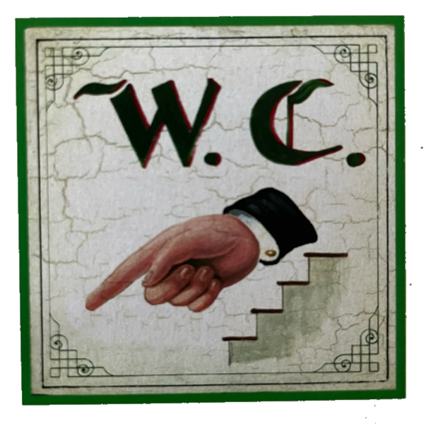 Nostalgie Holzschild WC Links Teppe Nach Unten Stiege Stock Toilette Klo Schild
